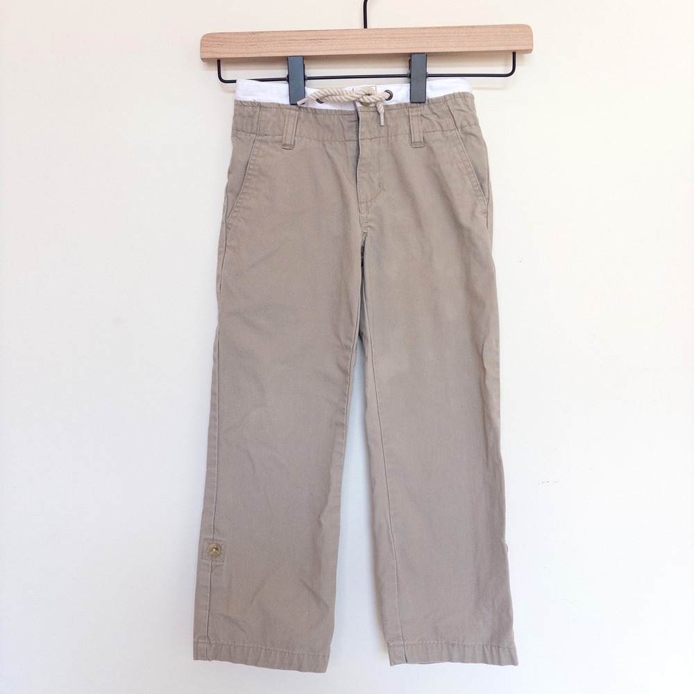 Janie and Jack Chino Pants Khaki Tan Adjustable Waist Roll Up Cuff Kids Size 5‎